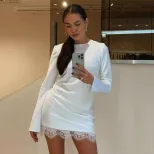 Lace Trim Bodycon Dress Elegant Solid Color Slim Fit Sexy Style Perfect for Parties and Evening