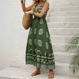 Sleeveless Bohemian Print Dress Vacation Style Adjustable Straps Comfortable Fabric Wholesale Av