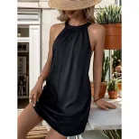 Summer Casual Black Sleeveless Halter Dress for Women Trendy Design Comfortable Fit Versatile St