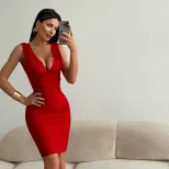 Sexy Womens Dress V Neck Sleeveless High Waist Lace Trim Bodycon Style for Parties and Events Wh