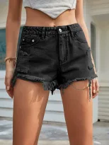 Distressed Denim Shorts for Women High Waist Frayed Hem Casual Style Summer Fashion Wholesale Av