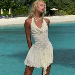 Summer Sexy Backless Lace Dress Slim Fit Halter Neck Elegant Style Perfect for Parties and Night