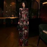 Fashionable Womens Long Sleeve Top Semi High Neck Animal Print High Slit Design Spring Collectio