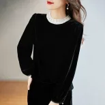 Red Velvet Long Sleeve Top for Women Loose Fit Casual Blouse Autumn Fashion OEM ODM service