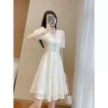 Lace Midi Dress for Women Elegant Fit and Flare Silhouette Summer Casual Wear Available in White and Apricot