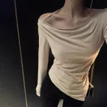 Off Shoulder T Shirt Solid Color Sleeveless Comfortable Fabric Fall Winter Casual Wear Wholesale