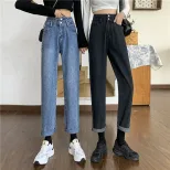 2022春季新款韩版阔腿牛仔裤女高腰直筒显瘦垂感百搭九分裤老爹裤