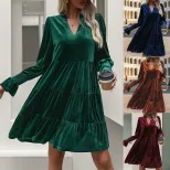 Elegant Long Sleeve Velvet Dress Solid Color Versatile Design Perfect for Parties Wholesale Avai