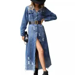 Vintage Slim Fit Long Sleeve Denim Dress for Women Waist Defining Stylish Comfortable Perfect fo