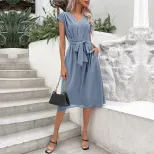 Elegant Black V Neck Dress Minimalist Style Versatile Fit Summer Fashion Wholesale Available