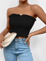 Womens Sexy Ruched Strapless Top Breathable Fabric Anti Slip Design Versatile Layering Ideal for