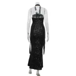 Backless Halter Bodycon Dress Sexy Hollow Out High Waist Sequined Evening Party or Cocktail Wear