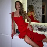 French Style Strapless Dress Spring Collection Irregular Hem Ruffle Details Elegant Design Perfe