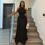 Elegant Sleeveless Bodycon Dress Ruffled Waist Solid Color Slim Fit Perfect for Parties and Even