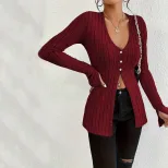 V Neck Long Sleeve Crop Top French Style Sexy Design Spring Summer Fashion Womens Casual Wear Wh