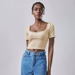 Casual Crop Top T Shirt Summer Style Short Sleeve Minimalist Design Trendy Look Wholesale Availa
