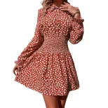 Floral Print Long Sleeve Dress Elastic Waist Casual Style Spring and Autumn Wear Wholesale Avail