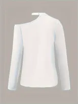 Womens Long Sleeve T Shirt Solid Color Asymmetrical Neckline Letter Print Autumn Winter Fashion