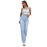 High Waisted Harem Jeans Distressed Design Loose Fit Trendy Style Casual Wear for Women Wholesal
