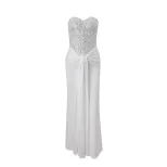 Womens Bodycon Dress Sexy Strapless High Waist Rhinestone Detail Autumn Fashion for Parties and