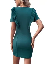Ruffle Hem Bodycon Mini Dress Slim Fit Elegant Design Comfortable Fabric Perfect for Parties or