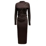 Elegant Long Sleeve Bodycon Dress Sexy Side Slit Waist Cutout Mid Length Spring Summer Fashion W