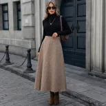 Woolen A Line Midi Skirt High Quality Fabric Elegant Draping Autumn Winter Style Ready to Ship W