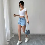 High Waisted Loose Denim Shorts Fashionable Design Comfortable Fit Versatile Style Perfect for S