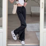 速卖通牛仔裤女2022冬季新款韩版高腰显瘦百搭直筒拖地阔腿长裤潮