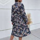 Floral Print Long Sleeve Dress Autumn Winter Style Elegant Casual Wear for Women Wholesale Avail