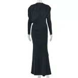 Womens Bodycon Dress High Neck Long Sleeve Pleated Design Casual Office Wear Wholesale Available