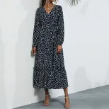 Long Sleeve Floral Maxi Dress for Women Green Print Elegant Autumn Winter Wear ready to ship