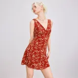 Floral Print V Neck Dress Elegant Fresh Style Lightweight Fabric Perfect for Spring and Summer O