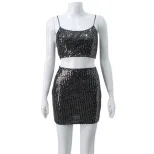 Sequined Crop Top and Skirt Set Strapless Bodycon Fit Sexy Style Perfect for Parties and Night O