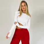 Irregular Hem Long Sleeve T Shirt Sexy Short Crop Top Womens Fashion for Autumn and Winter Whole