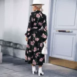 Printed Long Sleeve Maxi Dress High Neck Fashionable Design Autumn Winter Style Wholesale Availa