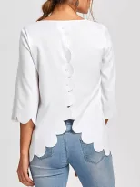 Casual Round Neck Short Sleeve T Shirt Solid Color Irregular Hem Floral Burnout Design Perfect f