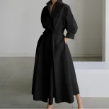 Plus Size Fashionable Polo Collar Dress Loose Fit Three Quarter Sleeves Flared Hem Ideal for Com