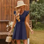 High Waist Sleeveless Dress Ruffle Hem Button Detail Elegant Style Perfect for Summer Events Who
