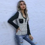 Long Sleeve Leopard Print Black T Shirt Slim Fit Casual Style Comfortable Fabric Perfect for Eve