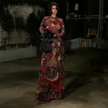 Womens Long Tunic Top Fashionable Round Neck Unique Print Slim Fit High Split Spring Style Whole