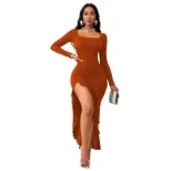 Elegant Square Neck Midi Dress for Women Chic Design Soft Fabric Spring Summer Style Wholesale A