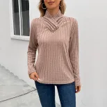 Womens Long Sleeve Top Solid Color Mid Neck Casual Style Perfect for Autumn Wear Wholesale Avail