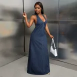 Casual Denim Dress for Women Halter Neck Stylish Fit Comfortable Fabric Perfect for Summer Outin