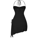 V Neck Sleeveless Bodycon Dress High Waist Ruffled Design Solid Color Perfect for Parties and Ni