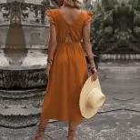 Womens Bohemian Maxi Dress Sexy Backless Waist Cinching Flowy Design Perfect for Vacations and S
