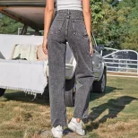 Womens Fashionable Ripped Straight Leg Jeans Trendy Slim Fit Casual Style Perfect for Everyday W