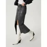 Vintage Silver Wash Denim Skirt Womens Retro Style Casual Fit High Waist Perfect for Spring Summ