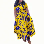 African Print Short Sleeve A Line Dress Stylish Elegant Tie Detail Perfect for Summer Events Who