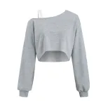 Womens Trendy Sports T Shirt Asymmetrical Neckline Long Sleeve Spring Summer Style Wholesale Ava